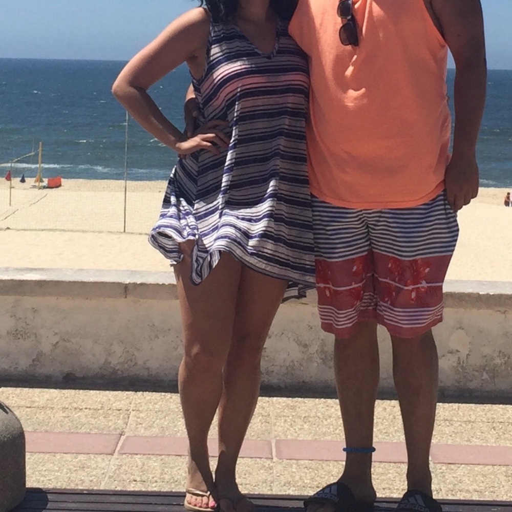 Beach cover up- Striped V-Neck Sleeveless Tunic cover up - Picture 6 of 6
